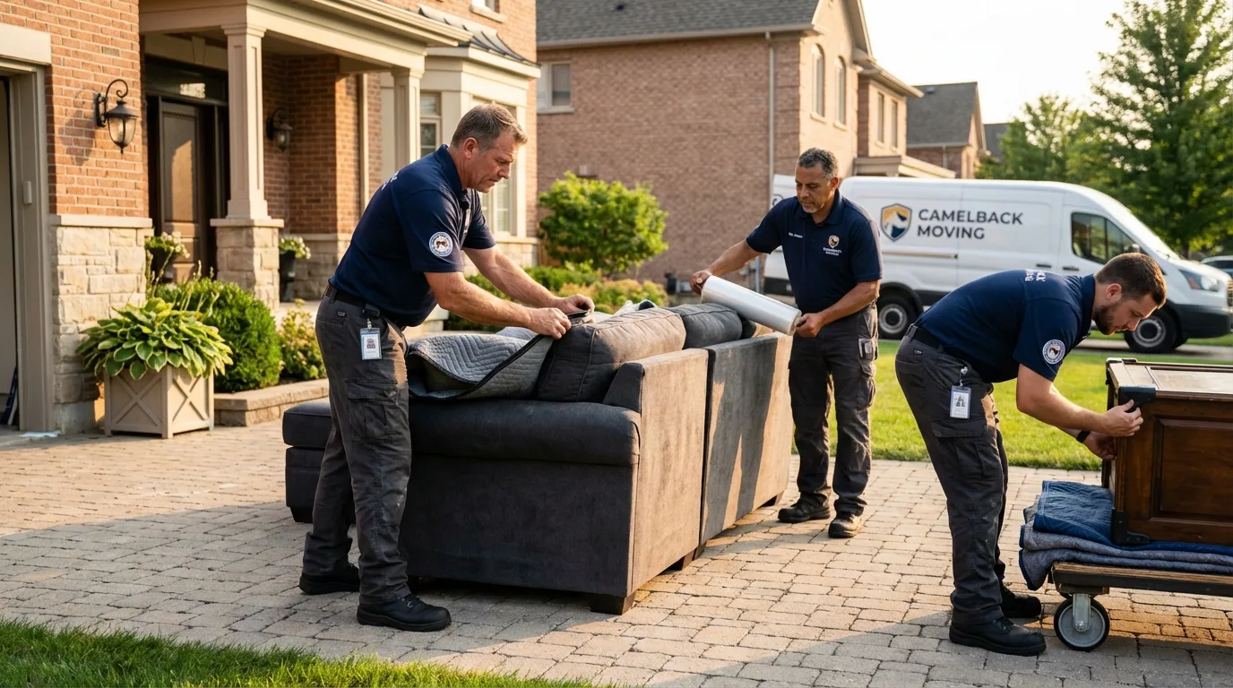 Large estate moving crew wrapping furniture in North Judson, IN