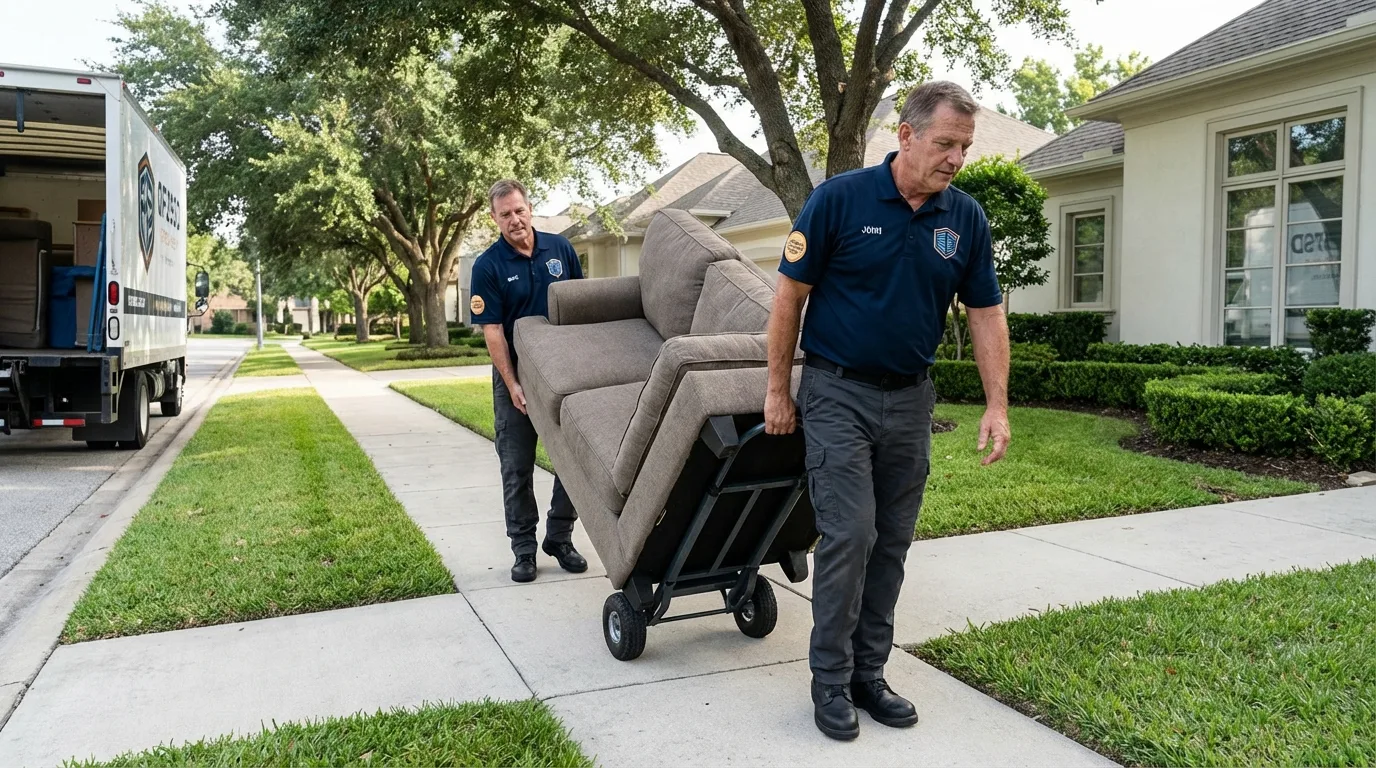 Local residential moving crew loading furniture in North Judson, IN
